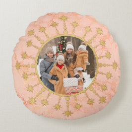 Almofada Redonda Festive Christmas Star: Pink and Gold Photo