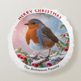 Almofada Redonda Festivo Winter Robin Bonito Watercolor Natal