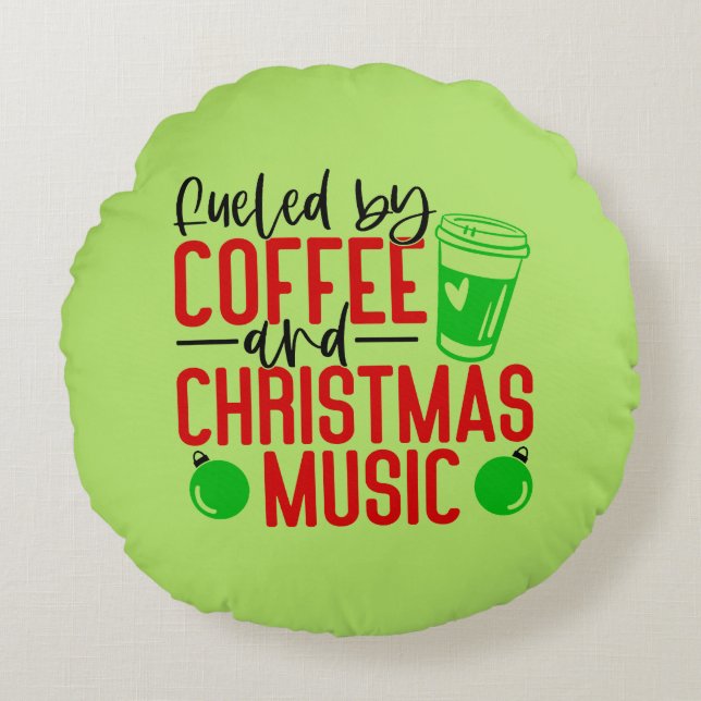 Almofada Redonda Feulado por Café e Música de Natal (Frente)