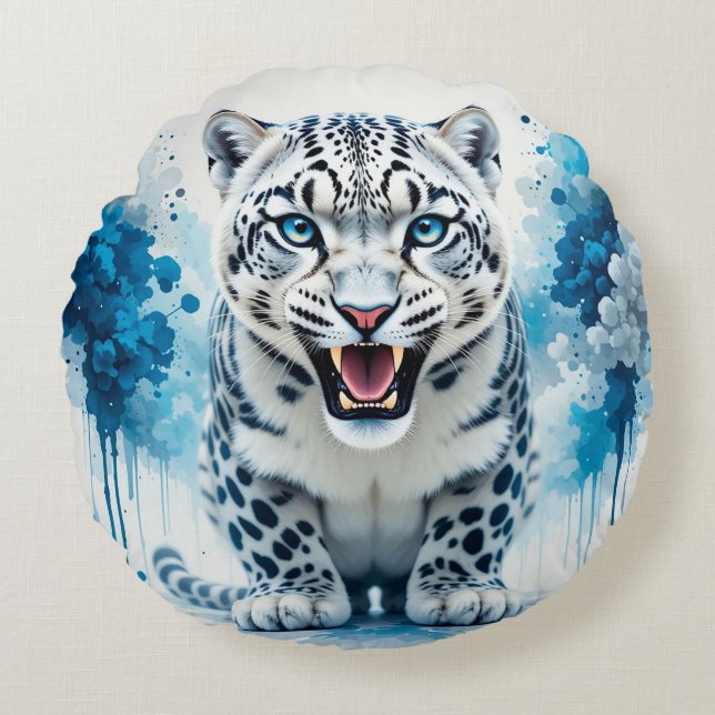 Almofada Redonda Fierce White Leopard (Frente)