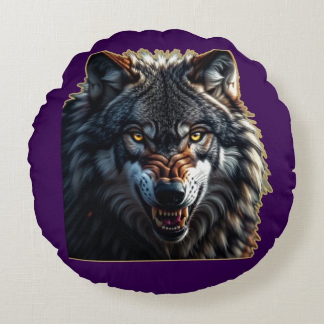 Almofada Redonda Fierce Wolf – Symbol of Strength and Freedom (Frente)