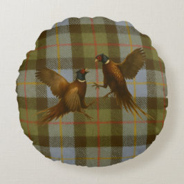 Almofada Redonda Fighting Pheasants on tweed / tartan background 
