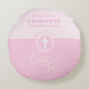 Almofada Redonda Filha de Deus Personalizada do Batismo Rosa Crianç