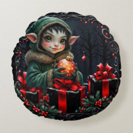 Almofada Redonda Filha de elfo giro em Casaco verde