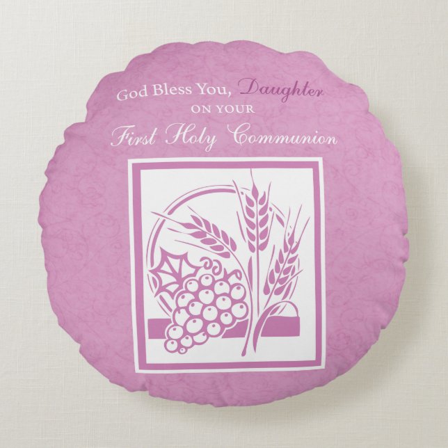 Almofada Redonda Filha Primeira Comunhão, Rosa (Frente)