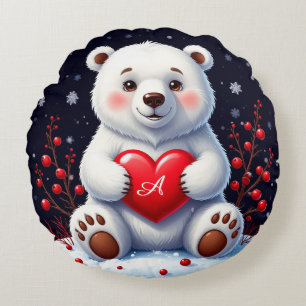 Almofada Redonda Filhote Adorável de Urso Polar Branco Segurando um