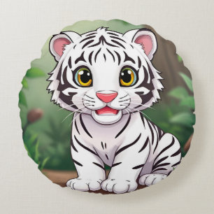 Almofada Redonda Filhote de Tigre Branco de Desenho Adorável
