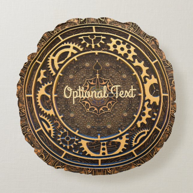 Almofada Redonda Filigre de Ursos de Bronze Steampunk (Frente)