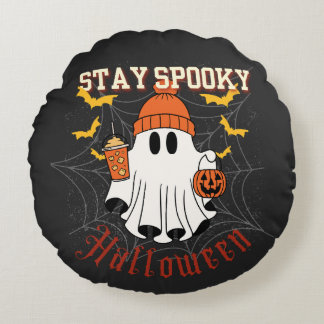 Almofada Redonda Fique Assustador Fantasma Halloween 