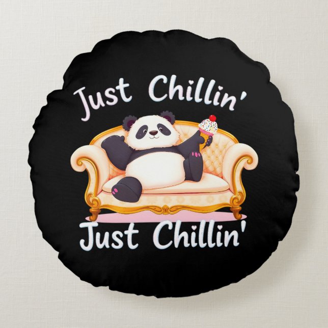 Almofada Redonda Fique calmo e fique calmo com Sorvete (Frente)