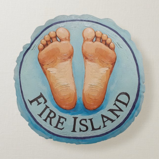 Almofada Redonda Fire Island barefoot & fancy free! Funny host gift (Frente)