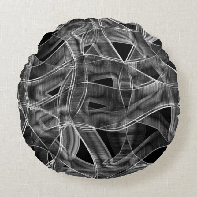 Almofada Redonda Fitas curvas pretas, linhas realçadas no alivio (Frente)