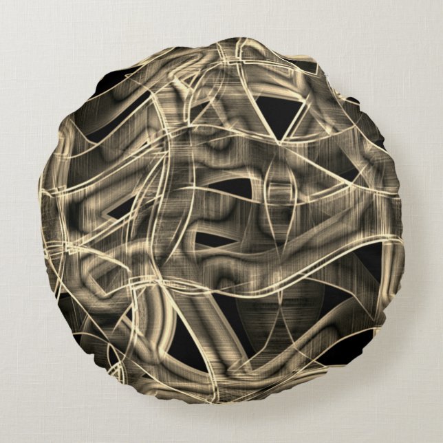 Almofada Redonda Fitas em branco curvas, linhas de alivio contrasta (Verso)