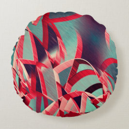 Almofada Redonda Fitas vermelhas curvas sobre cinzas azuladas, perf