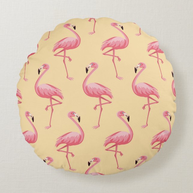 Almofada Redonda Flamingo seamless pattern background. Pink flaming (Frente)
