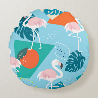 Almofada Redonda Flamingo Tropical, Trendy Vintage.