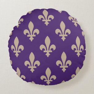 Almofada Redonda Fleur de Lis Pattern, Royal French Cream on Purple