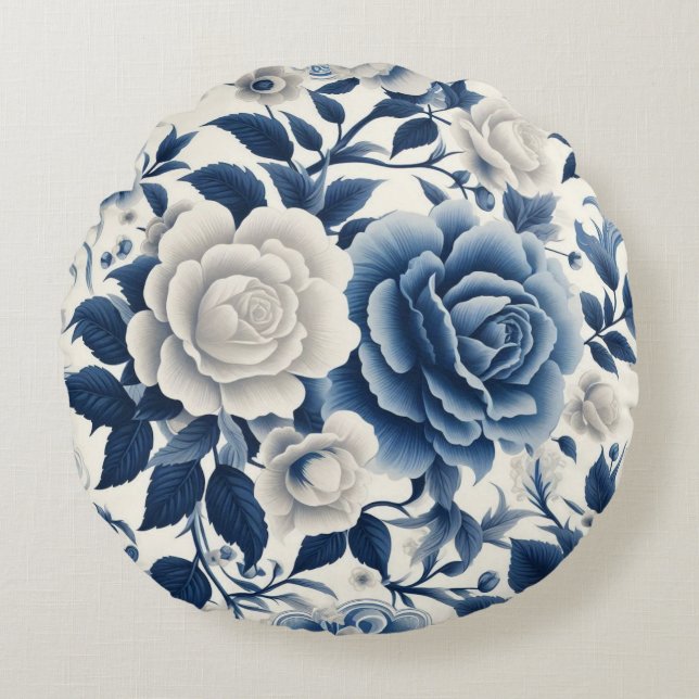 Almofada Redonda Fleurs bleue et blanches (Frente)