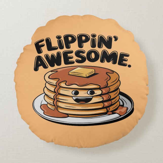 Almofada Redonda Flippin' Awesome Pancake Stack Funny Breakfast (Frente)