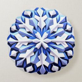 Almofada Redonda Floco de neve azul detalhado