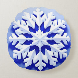 Almofada Redonda Floco de neve azul detalhado