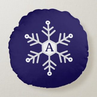 Almofada Redonda Floco de Neve Branco e Prata Natal Inicial Azul