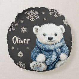 Almofada Redonda Floco de Neve Personalizado do Urso Branco