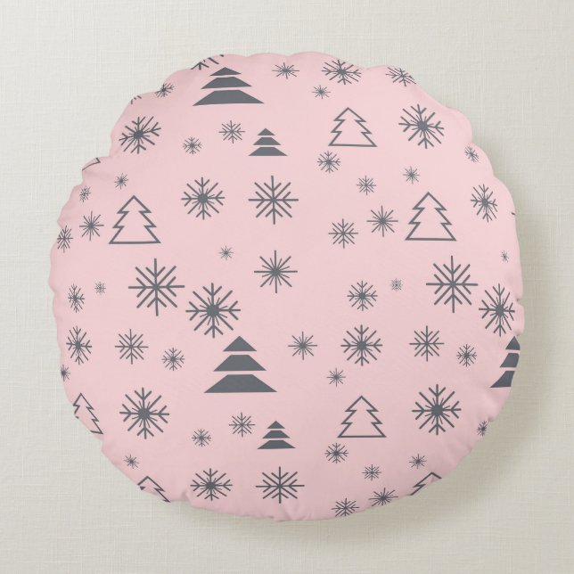Almofada Redonda Flocos de neve brancos de Natal de Natal Modernos (Frente)