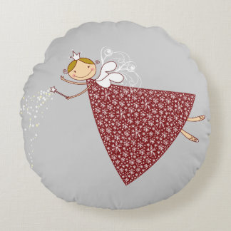 Almofada Redonda Flocos de neve cúbicos brancos Fadas Fadas Natal