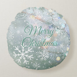 Almofada Redonda Flocos de neve de Natal Verde