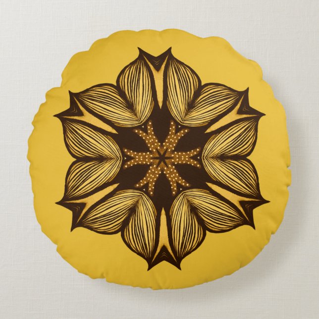 Almofada Redonda Flor Amarelo abstrato (Frente)