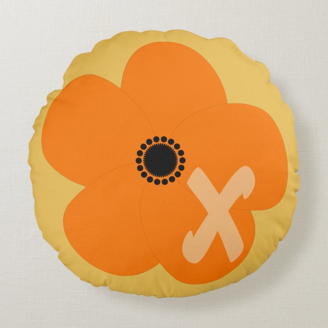 Almofada Redonda Flor Amarelo Laranja Brilhante (Frente)