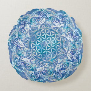 Almofada Redonda Flor da Vida em Lotus - Azul-Cria