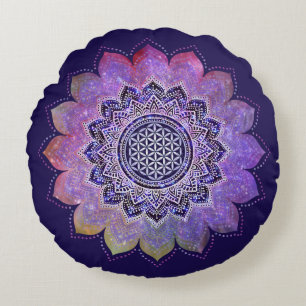 Almofada Redonda Flor da Vida - Estilo Vintage Galáxia Espaço 1