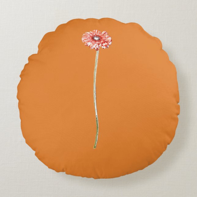 Almofada Redonda Flor de Gerbera Vermelho Pálido (Frente)