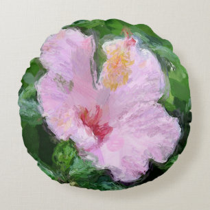 Almofada Redonda Flor de Hibiscus Rosa