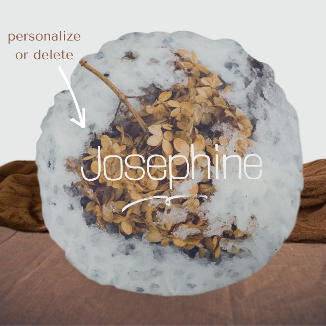 Almofada Redonda Flor de Hortensia na neve (Criador carregado)