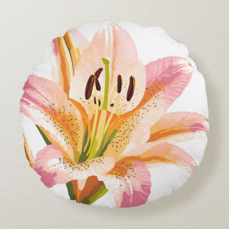 Almofada Redonda Flor de Lírio Rosa | Pintura Bonita