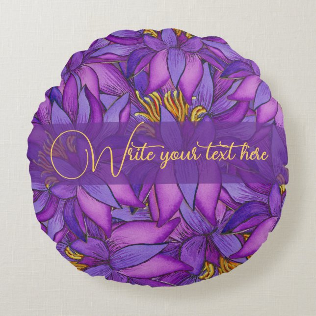 Almofada Redonda Flor de Lotus Pintado À Mão (Frente)