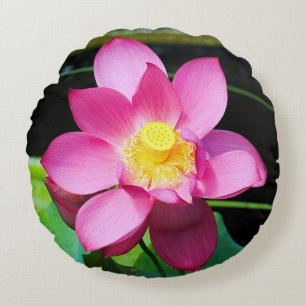 Almofada Redonda Flor de Lotus Rosa Quente
