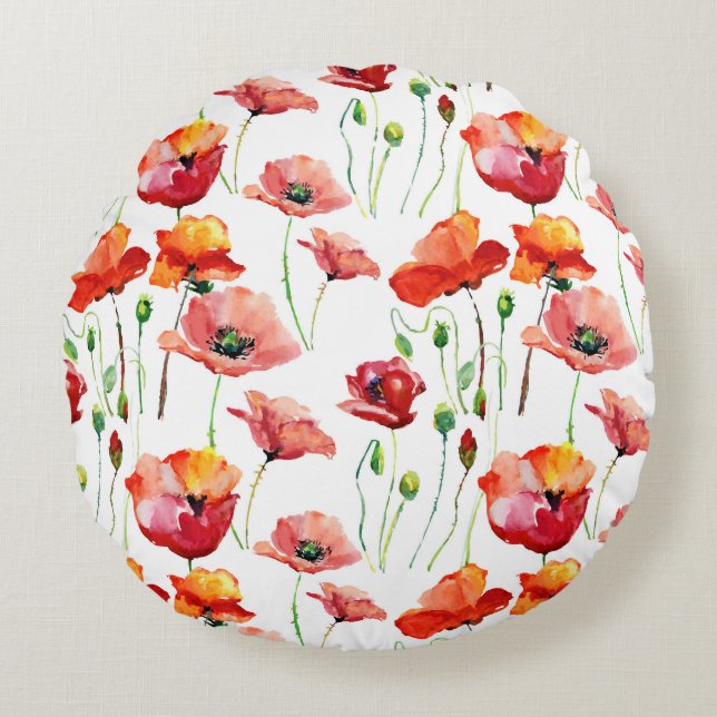 Almofada Redonda Flor De Papoila: Simples Fundo Sem Olhos. (Frente)