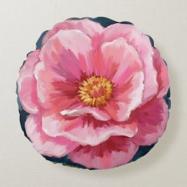 Almofada Redonda Flor de Peônia Rosa Aquarela Floral
