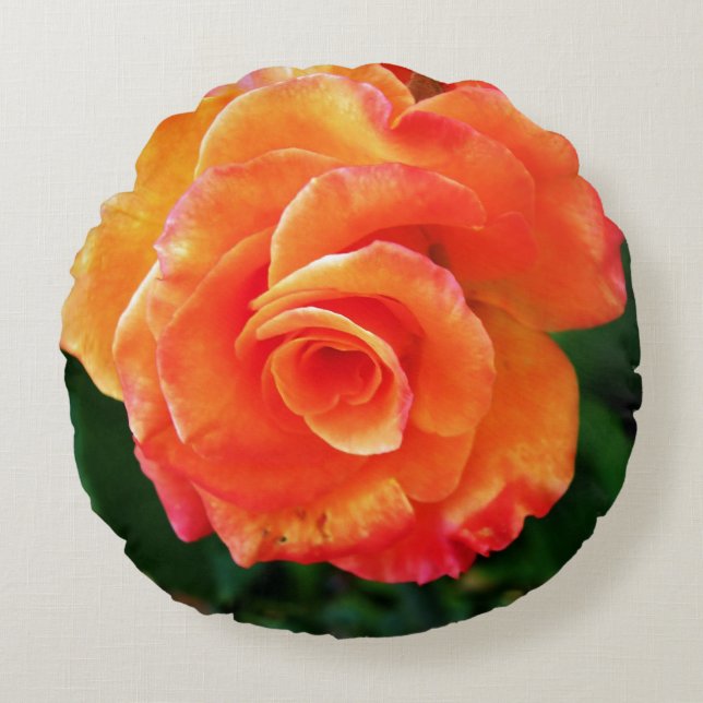 Almofada Redonda Flor de rosa laranja (Frente)