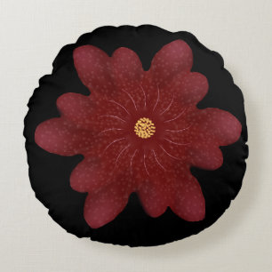 Almofada Redonda Flor de Veludo Vermelho Elegante em Preto Floral