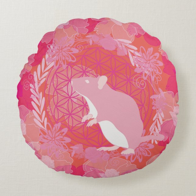 Almofada Redonda Flor do rato da vida (Frente)