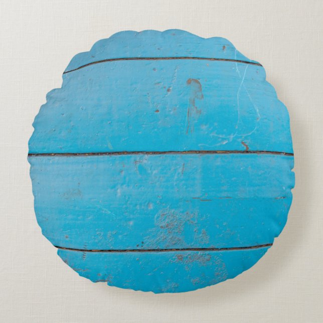 Almofada Redonda Flor empoeirada de madeira fresca de vinheta azul  (Frente)