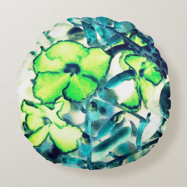 Almofada Redonda Flor esverdeada de cores mutáveis (Frente)