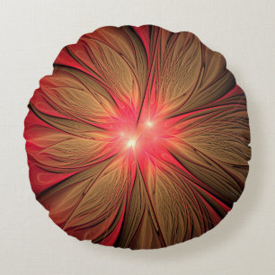 Almofada Redonda Flor fractal de fanfarrão vermelho