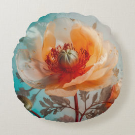 Almofada Redonda Flor Laranja Delicada