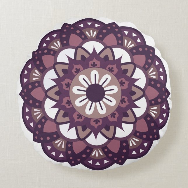 Almofada Redonda Flor Magenta Decorativo Mandala (Frente)
